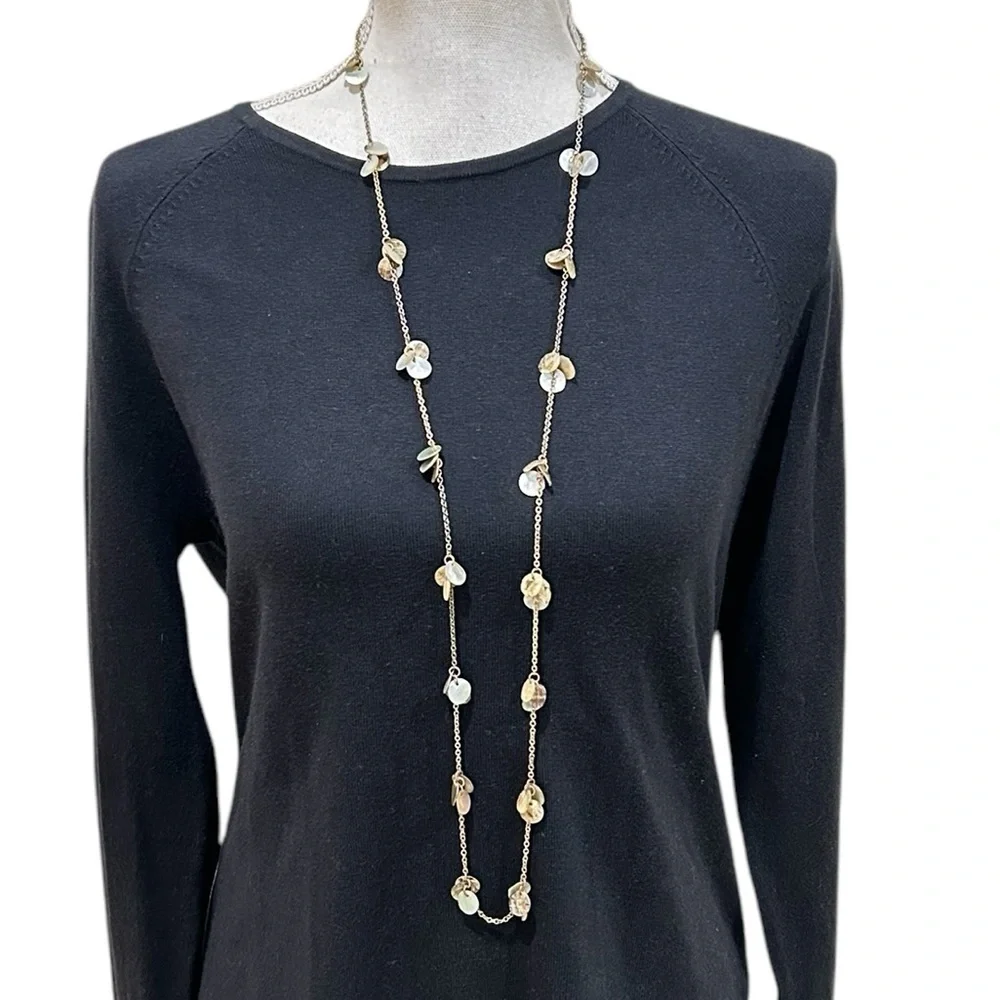 Boutique long delicate necklace mother of pearl circle beaded adjustable 18 inch